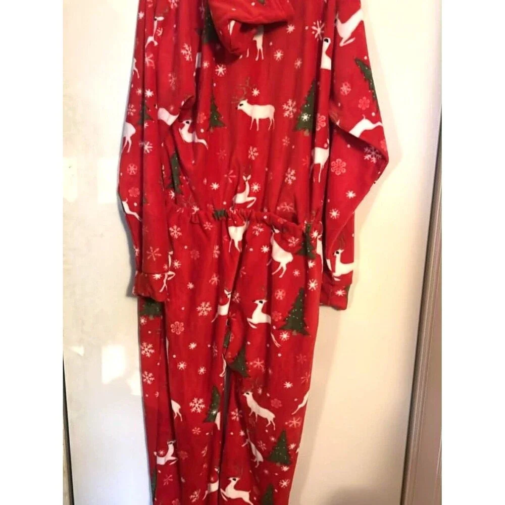 NEW! Christmas Fleece Onesie – XXL – Hooded, Zip Front, 100% Polyester